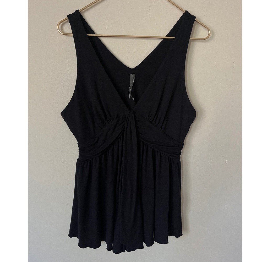 Anthropologie Black Boho V-Neck Empire Waist Babydoll Tank Top M